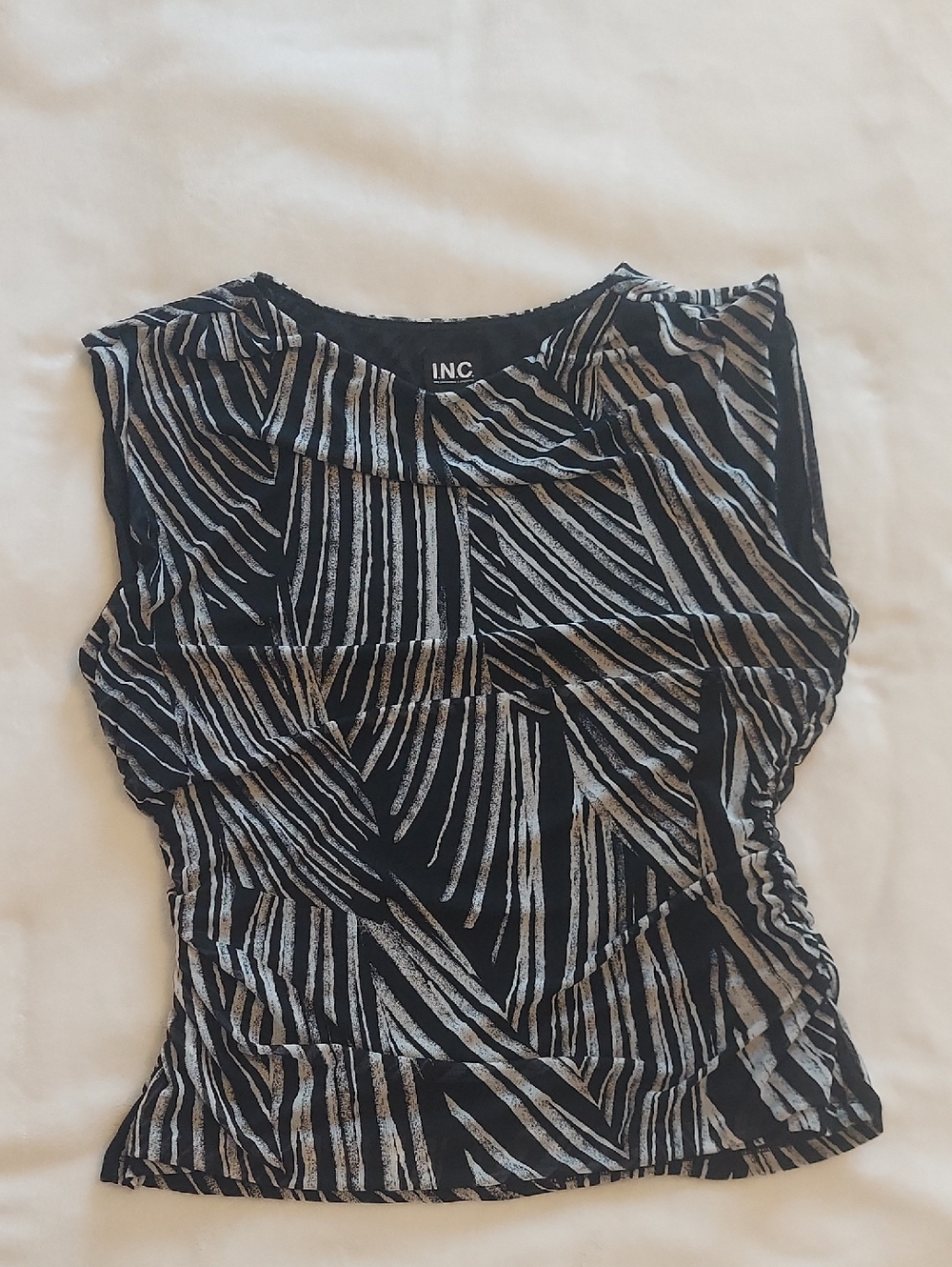 INC International Concepts Black Top with Silver-White Stripes